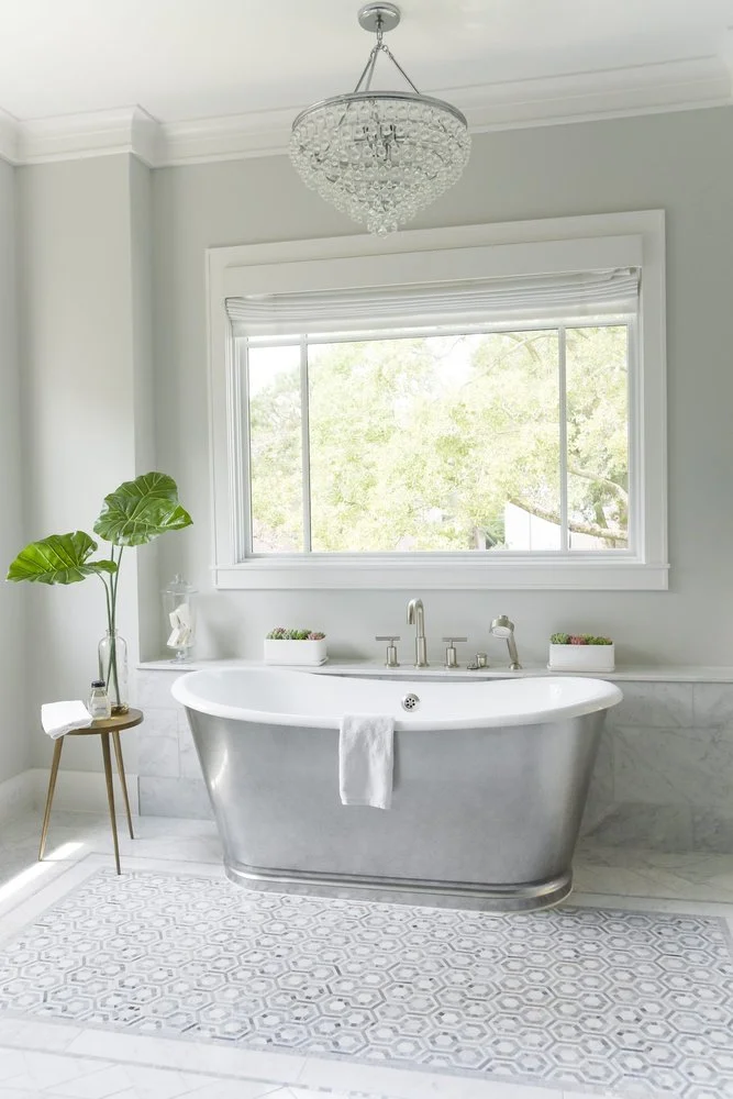 Refined Marble and Navy Accents Bathroom Design, Woodland Hills, CA, by KM Builders