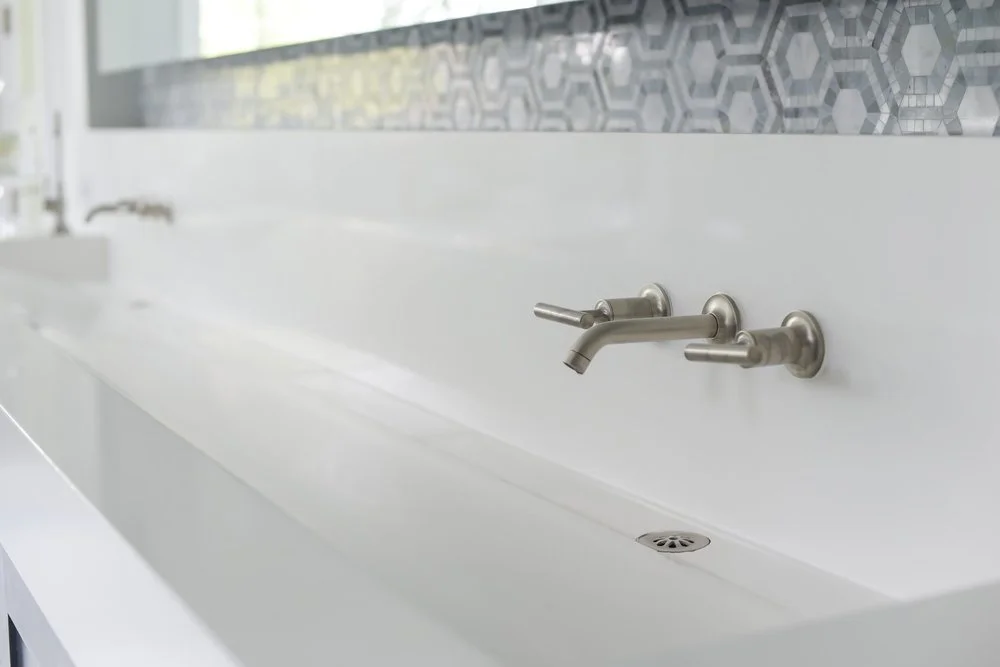 Refined Marble and Navy Accents Bathroom Design, Woodland Hills, CA, by KM Builders